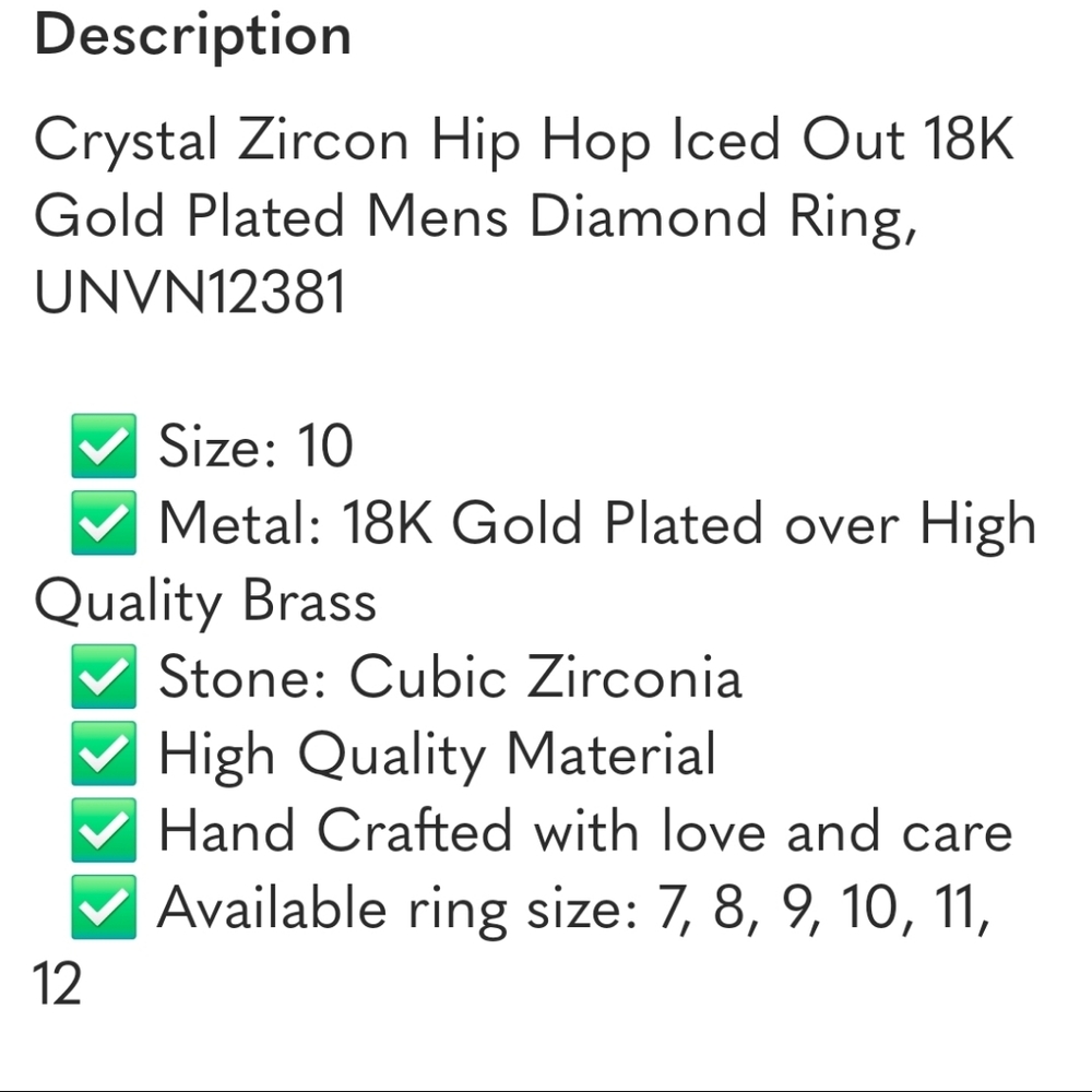 Elegant Gold Crystal Women's/Men's Statement Ring Sz 10 Unisex - Picture 12 of 12